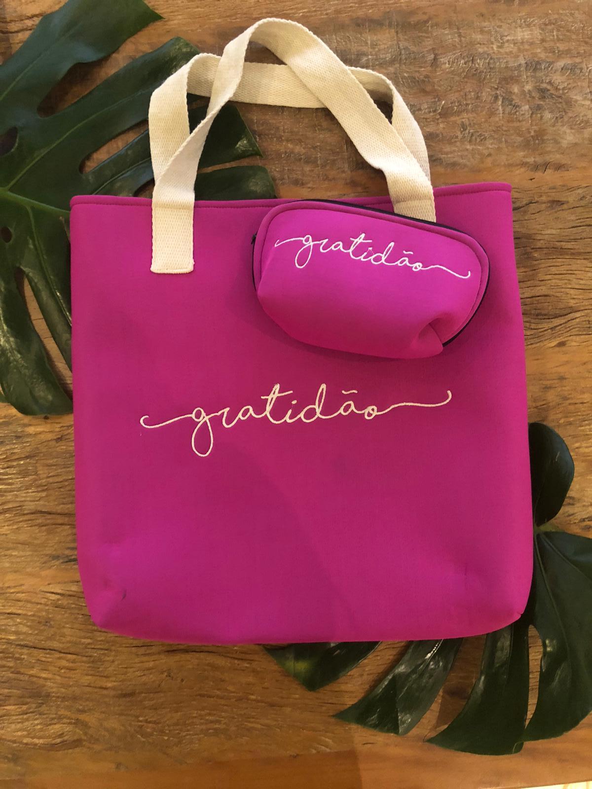 Bolsa de praia pink gratidão com necessarie gratidão