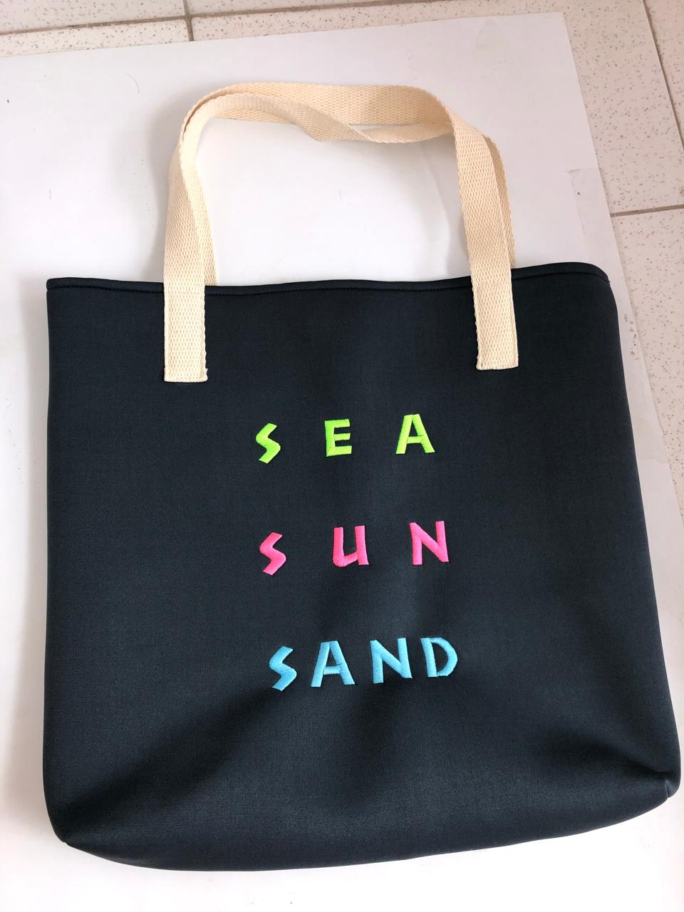 Bolsa de Praia cinza bordado SEA SUN SAND